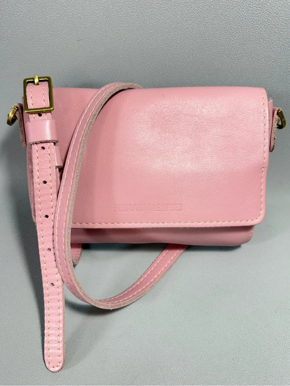 Portland Leather Pink Leather Metro Mini Crossbody Bag